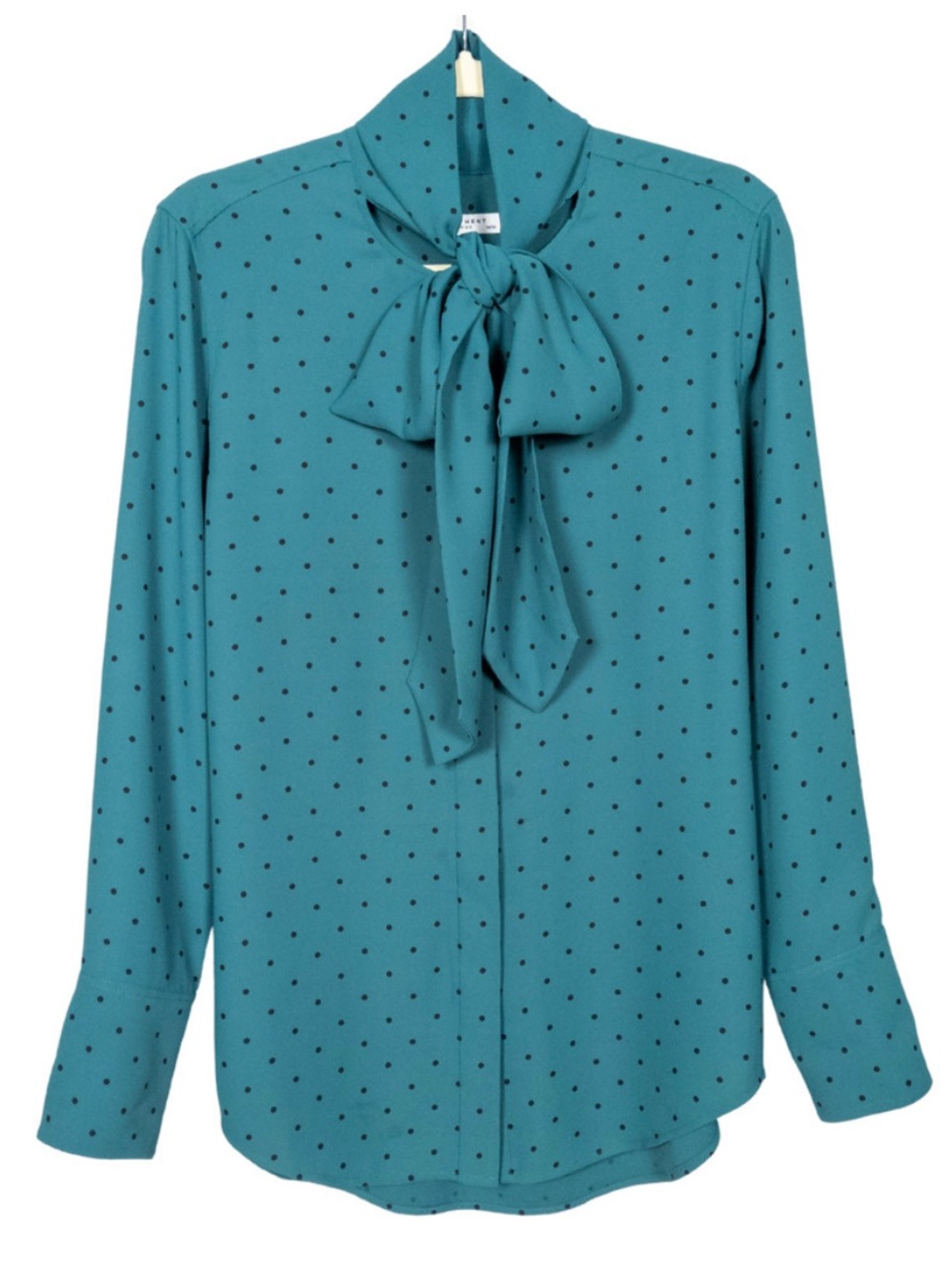 Equipment • Luis Tie Neck Blouse Green Black Polka Dot Size XS